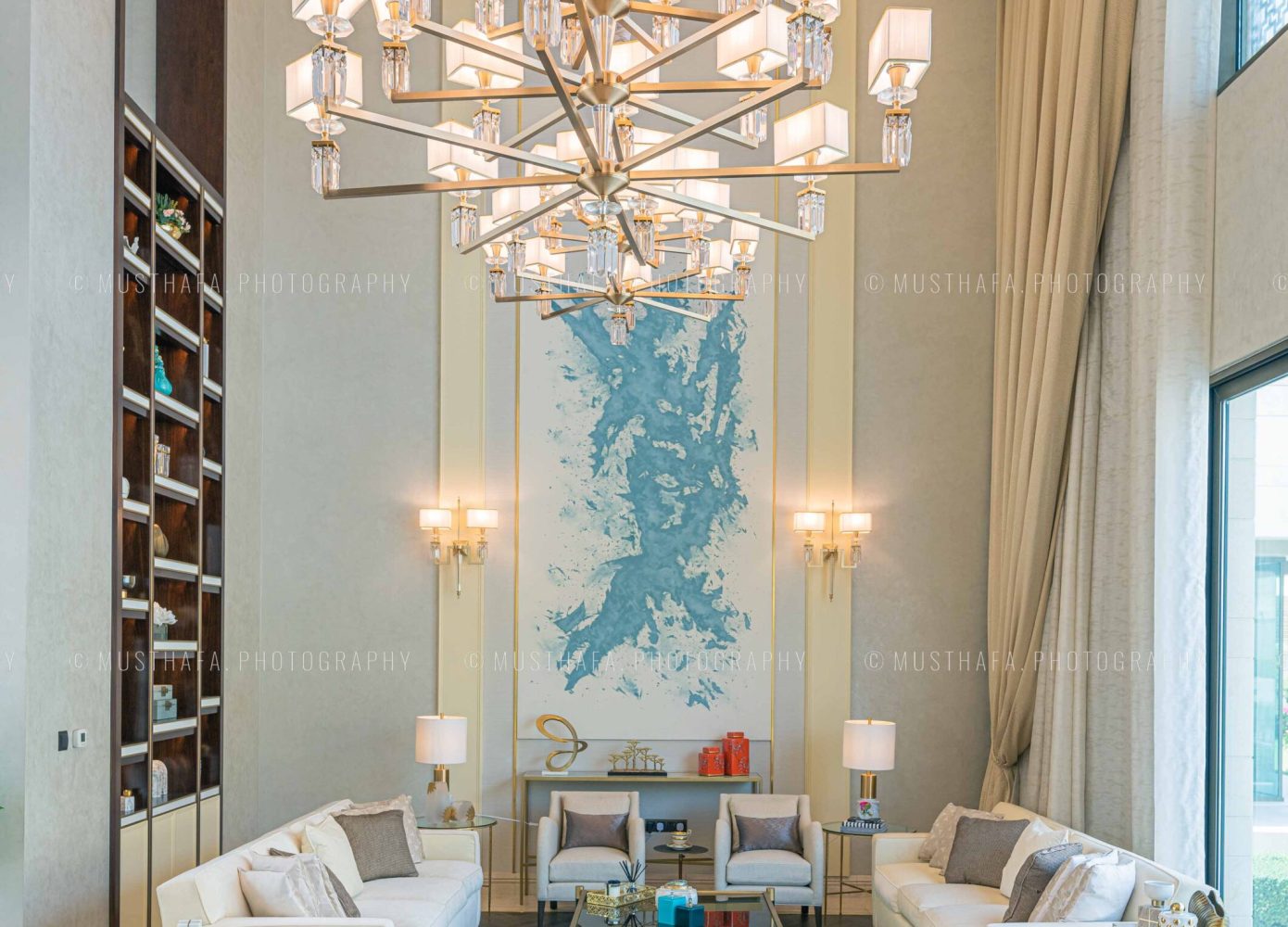 Dubai Villa Interior Photographer UAE Photography Fit Out chandelier ceiling lighting installation 03