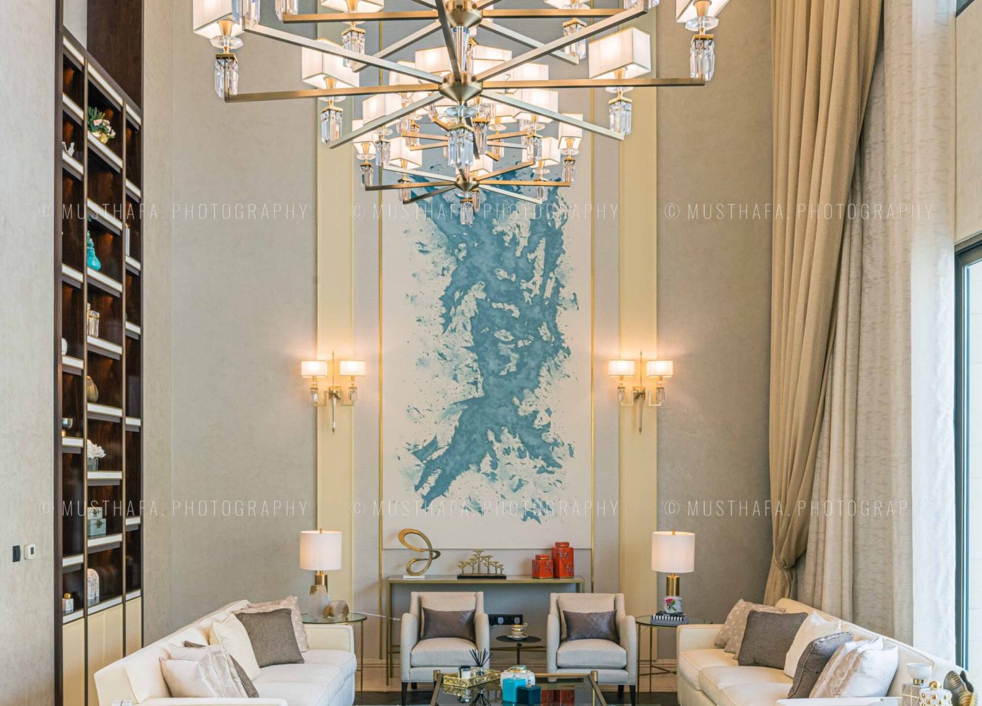 Dubai Villa Interior Photographer UAE Photography Fit Out chandelier ceiling lighting installation 06